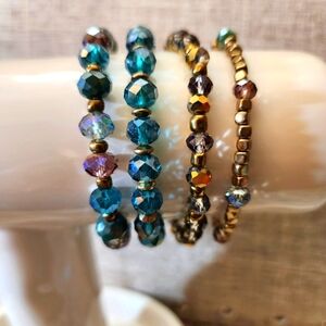 Goldtone and Blue Beaded Bracelet Set